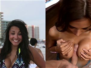 cool whore bounces Her giant breasts In A sexy swimsuit Like A ultra-kinky man meat masturbating cockslut
